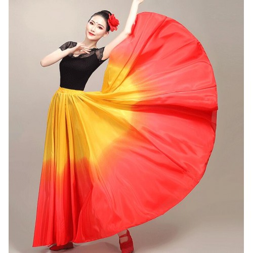 Red with gold gradient flamenco dance skirts for women girls spanish bull dance skirts for lady 